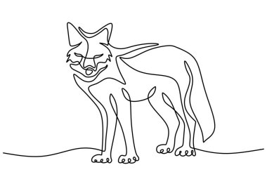 Şirin Fox kurumsal logo kimliğinin kesintisiz çizimi. Memeliler hayvanat bahçesi hayvan ikonu konsepti. Sinirli tilki beyaz arka planda izole edilmiş. Vektör yaban hayatı çizimi çizimi