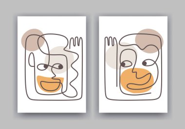 Soyut yüz, kadın ve erkek minimalizm çiziyor.