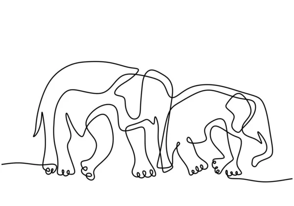 Två Elefanter Kontinuerlig Linje Konst Ritning Minimalism Stil Ett Par — Stock vektor