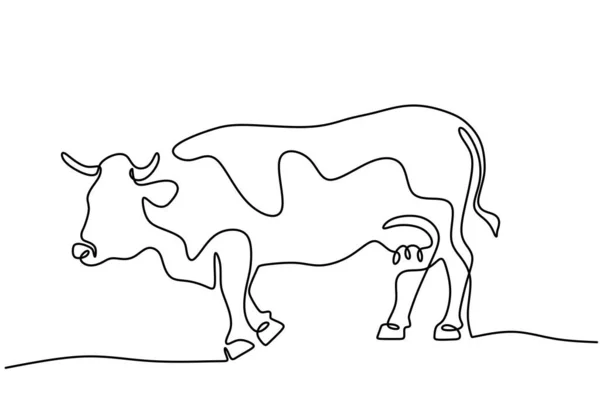 Vaca Pastoreo Estilo Dibujo Línea Continua Concepto Animal Granja Vaca — Vector de stock