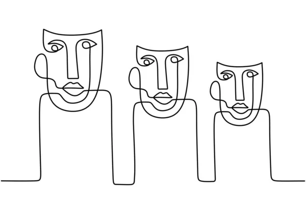 Dibujo Continuo Una Línea Cara Abstracta Tribal Humana Moderno Retrato — Vector de stock
