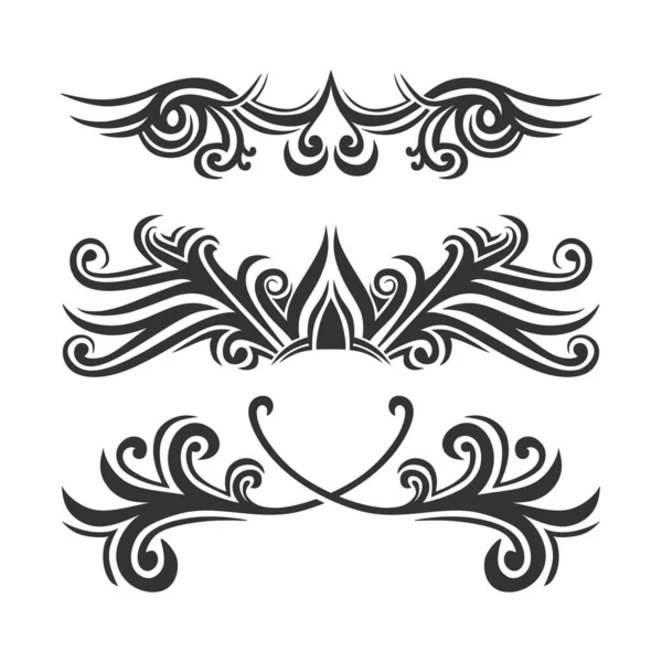 白い背景に隔離されたタトゥーテンプレートの装飾のセット 民族的部族のテーマは 身体の入れ墨や民族的背景として使用することができます 装飾モチーフ要素ベクトルモノクロイラスト — ストックベクタ