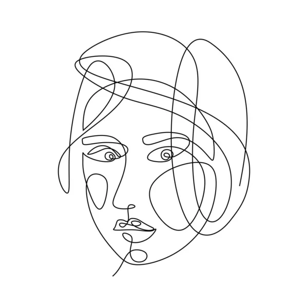 摘要具有最小妇女面容的抽象海报 肖像画简约风格 — 图库矢量图片