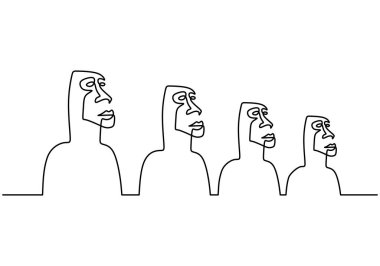 Sürekli bir çizgi halinde soyut kabile yüzü insan yüzü çiziyor. Modern el çizimi sanat kabilesi portresi. Posterler, duvar dekoru, çanta, t-shirt baskısı, mobil çanta için etnik biçim vektör illüstrasyonu