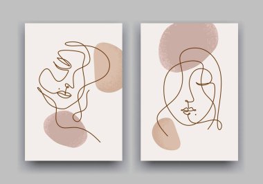 Güzel kadın yüz çizimi. Asgari stili olan soyut bir boho posteri. Tişört ve slogan tasarım grafikleri için iyi