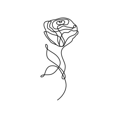 Gül çiçeği çizgisi sanat vektörü, minimalist bitkinin çizimi. Basitlik biçimi çizmeye devam et.