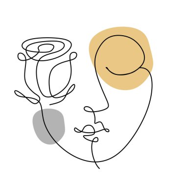 Soyut Kadın tek bir çizgi çiziyor. Portre minimalist biçimi