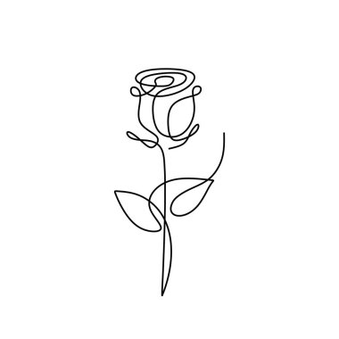 Gül çiçeği çizgisi sanat vektörü, minimalist bitkinin çizimi. Basitlik biçimi çizmeye devam et.