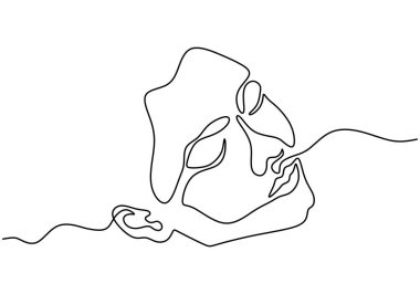 Soyut poster kadını yüzü sürekli bir çizgi çizme tarzında. Güzellik salonu ya da moda baskılı minimalist el yazısı beyaz arka planda izole edilmiş çizgiler çiziyor. Vektör çizimi çizimi