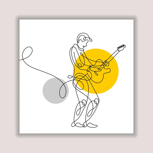 Hombre Tocando Guitarra Eléctrica Una Línea Continua Dibujo Minimalista Instrumento — Vector de stock