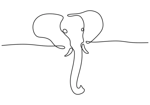 Dessin Continu Une Ligne Tête Éléphant Isolé Sur Fond Blanc — Image vectorielle