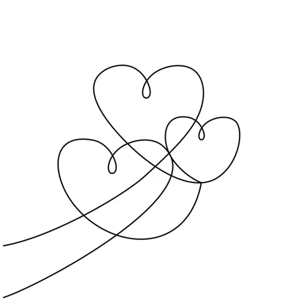 Continuous Line Drawing Two Hearts Embracing Black White Wedding Vector — Stock Vector