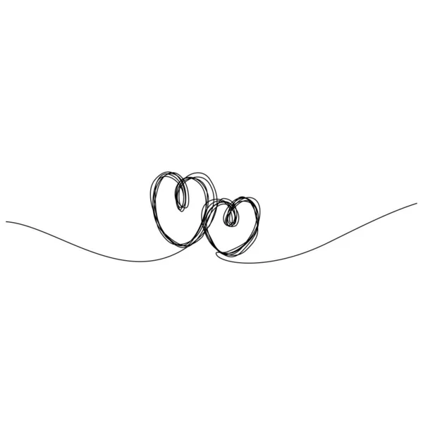 Continuous Line Drawing Two Hearts Embracing Black White Wedding Vector — Stock Vector