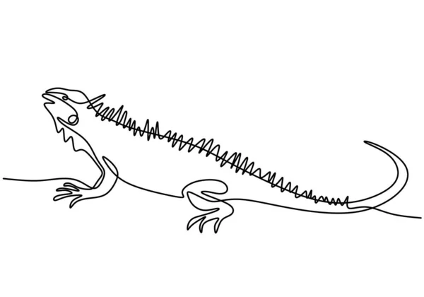イグアナトカゲの一本の連続線画 会社のロゴアイデンティティやペットの恋人社会のためのエキゾチックな爬虫類の動物 白地にベクトル手描きイラストミニマリズムデザイン — ストックベクタ