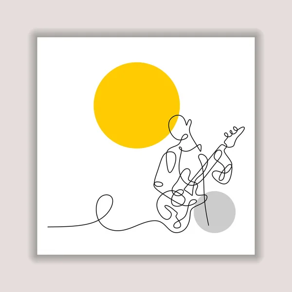 Guitariste Continu Dessin Une Ligne Minimaliste Homme Jouant Guitare Électrique — Image vectorielle