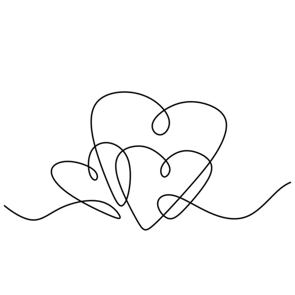 Monoline Three Hearts Embracing Continuous Line Drawing Vector Minimalist Symbol — Stock Vector