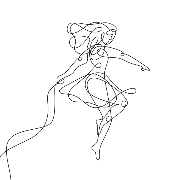Ung Kvinde Hoppe Kontinuerlig Linje Tegning Minimalistisk Kvindelig Pige Flyder – Stock-vektor