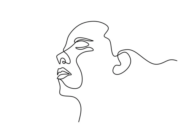 Cara Mujer Póster Abstracto Estilo Dibujo Línea Continua Salón Belleza — Vector de stock