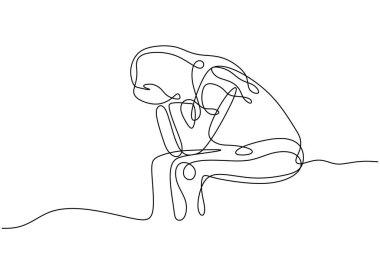 Üzgün kız sürekli bir çizgi çizer, insanlar stres hisseder ve zihinsel sağlık sorunları hakkında endişelenir..