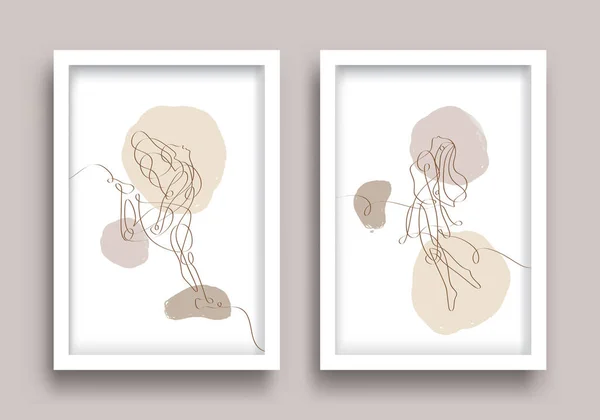 Continu Une Ligne Femmes Heureuses Abstraites Avec Fond Simple Affiche — Image vectorielle