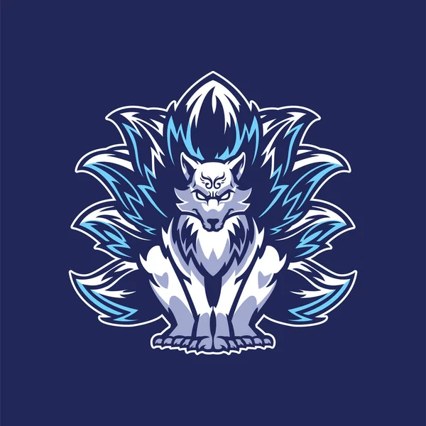 Logotipo Nine Tail Fox Para Mascote Equipe Jogadores Azul Nove — Vetor de Stock