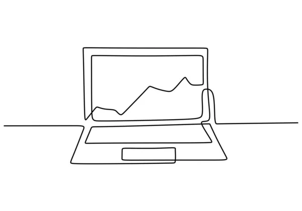 Grafische Wachstumsindikatoren Auf Dem Laptop Bildschirm Einer Durchgehenden Linie Handgezeichnet — Stockvektor