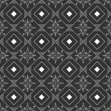 Etnik motifler kusursuz desen, Afrika ve Hint aztek süsleri çizimi. Siyah ve beyaz renkler vektör illüstrasyonu. Moda tekstil baskısı ve ambalaj için iyi. Bohem soyut.