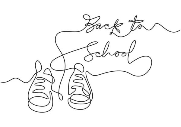 Kontinuierliche Einzeilige Zeichnung Von Handgeschriebenen Wörtern Mit Schulschuhen Auf Weißem — Stockvektor