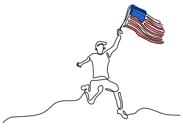 애국자의 배경을 이어지고 달리는 남자가 배경에 고립된 국기를 — 스톡 벡터