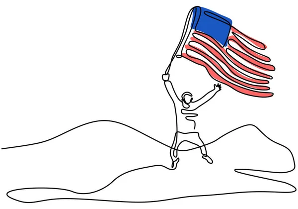 Kontinuierliche Einzeilige Zeichnung Des Patriotischen Tages Hintergrund Mit Einem Mann — Stockvektor
