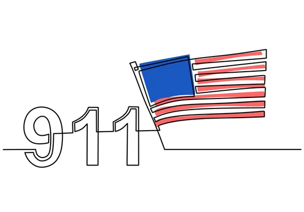 Kontinuierliche Einzeilige Zeichnung Des Patriotischen Tageshintergrundes Mit Amerikanischer Flagge Und — Stockvektor