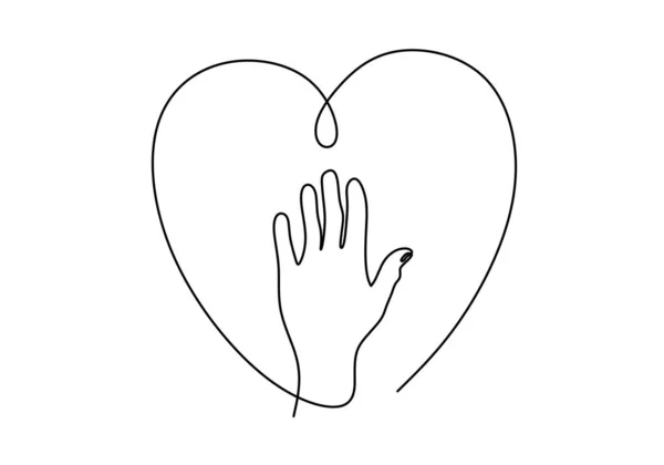 Непрерывный Рисунок Одной Линии Открытой Руки Форме Сердечной Линии Вокруг — стоковый вектор