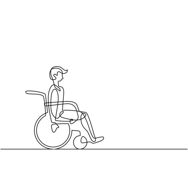 Непрерывный Однострочный Рисунок Инвалида Инвалидной Коляске Наслаждаться Перемещением Одноручный Рисунок — стоковый вектор