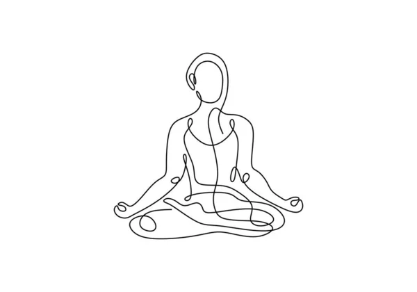 Desenho Contínuo Uma Linha Mulher Sentada Cruz Pernas Meditando Uma —  Vetores de Stock