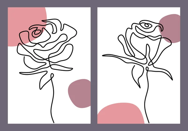 Teckningsset För Blomstringslinje Handritat Minimalistiskt Vektor Illustration Romantisk Blommig Dekoration — Stock vektor