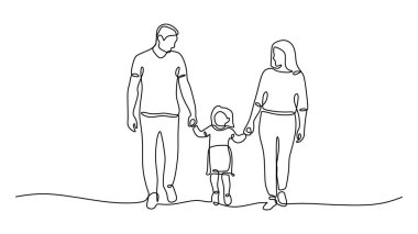 Ebeveynlerin kızlarıyla çizdiği bir çizgi. Rehberlik ve destek için minimal bir simge, aile danışmanlık hizmeti grafikleri için harika.