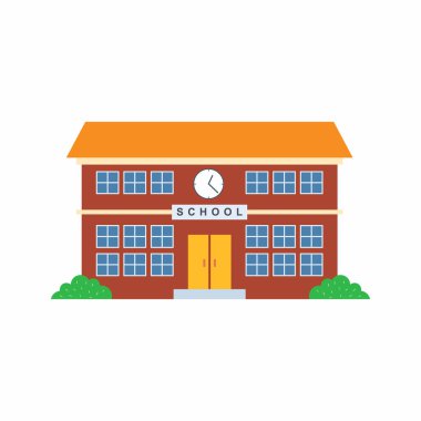 Okul binası ve eğitim konsepti. İlkokul, üniversite ya da üniversite cephesi. Öğrenme, bilgi ve akademik çalışmaların sembolü. Düz vektör illüstrasyon simgesi.