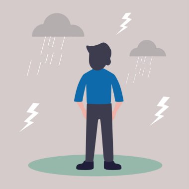 Depresyon ve psikolojik sorun kavramı. Koyu renkli, gölgeli kafalı bir insan profili silueti. Üzüntü, stres ve zihinsel sağlık sorunlarının sembolü. Düz vektör avatarı.