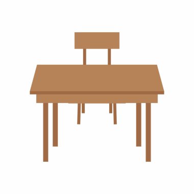 Sınıf için öğrenci sandalyesi ve masa. Eğitim, eğitim ve dersler için okul mobilyaları. Bir insanın oturup öğrenebileceği bir yer. Düz vektör çizimi izole edildi.