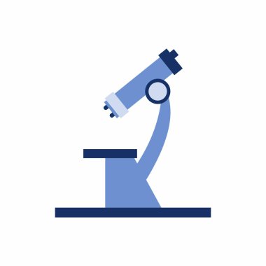 Bilimsel araştırma ve eğitim için mikroskop. Biyoloji, kimya ve tıbbi analiz için laboratuvar ekipmanları. Bilimin ve keşfin sembolü. Düz vektör simgesi.