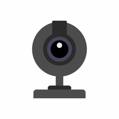 Video görüşmeleri ve çevrimiçi konferanslar için web kamerası. İnternet iletişimi, sohbet ve uzaktan kumanda için bilgisayar kamerası. Düz vektör teknolojisi çizimi izole edildi.