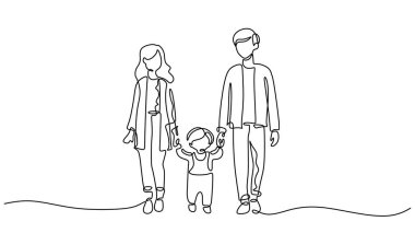 Bir aile üyesinin sürekli el ele tutuşması çizimi, ebeveynlik blogu veya toplum etkinliği posterinin birliğini sembolize eder.