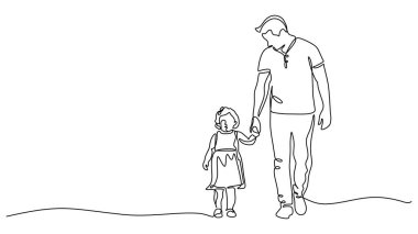 Minimalist baba-kız ikonu, baba ve çocuğun el ele tutuşması sanatı, Babalar Günü şablonları, web sitesi afişleri ve promosyon tasarımları için harika.