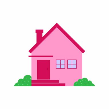 Aile evi ve emlak konsepti. Modern banliyö evi dış görünüşü. Mülk sembolü, ipotek, konut mimarisi ve konut geliştirme. Düz vektör illüstrasyonu.