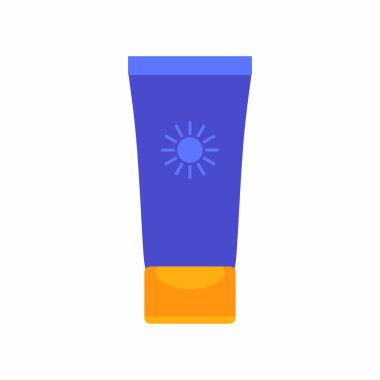 Güneş kreminin minimalist düz çizimi. Basit geometrik tasarım. Vektör grafik ögesi. Yaz ve sahil güvenliği kavramları için mükemmel..