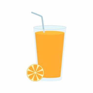 Düz çizim şeklinde portakal suyu. Sağlıklı içki konsepti. Vektör illüstrasyon tasarımı.