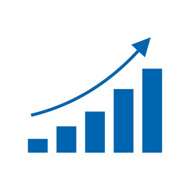 Yükselen grafik düz çizim. İş büyümesi konsepti. Basit vektör tasarımı. Yukarı doğru ok ile modern geometrik biçim.