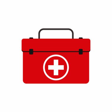 Basit bir ilk yardım çantası tasarımı. Temiz vektör çizimi. Acil durum kavramları için basit şekilleri olan modern minimalist tarz..