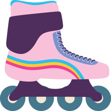 Gökkuşağı çizgili geçmişe dönük paten. Klasik eğlence sembolü. Vektör çizimi grafiği. 70 'lerin canlı atmosferiyle modern düz tasarım..