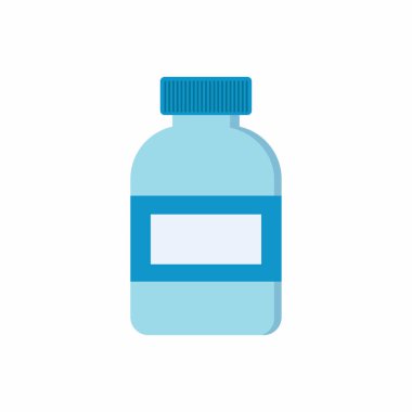 Düz dizayn edilmiş ilaç şişesi. Eczane projeleri için mükemmel. Vektör çizimi grafiği. Basit şekilli modern düz tasarım.